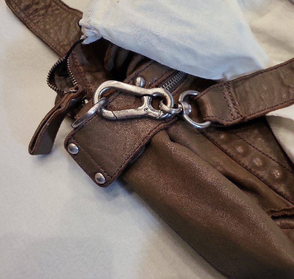 Liebeskind Carla Brown / Gray Genuine Leather Convertible Shoulder Bag Rare - Picture 9 of 12